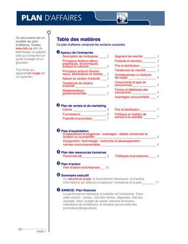 Exemple de plan d affaires by Centre d'affaires Unissa - Issuu