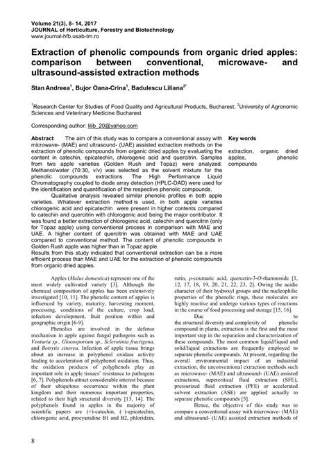 (PDF) Extraction of phenolic compounds from organic dried apples: comparison between ...