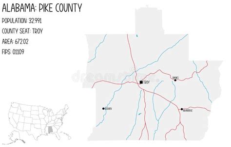 Map of Pike County in Alabama, USA. Stock Vector - Illustration of ...