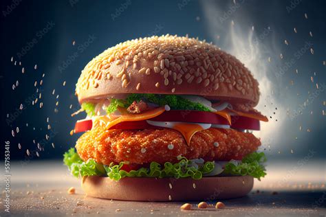 Chicken Cheese Burger in High resolution | Chicken burgers for an advertisement | Halal Burger ...