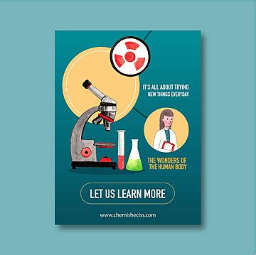 Illustrative Science Poster Featuring Watercolor Microscope And Test Tube Design Vector, Poster ...