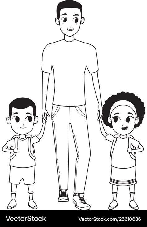 Family single parent with children cartoon Vector Image