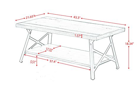 Wood Coffee Table, Rustic Industrial Table with Metal Legs and Storage Shelve, 43 Inches - FNGINC