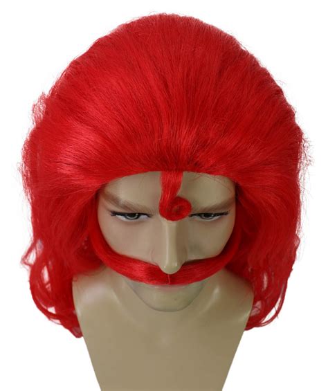 Men's Trolls Long Pink Straight Handle Bar Mustache Chaz Smooth Wig ...