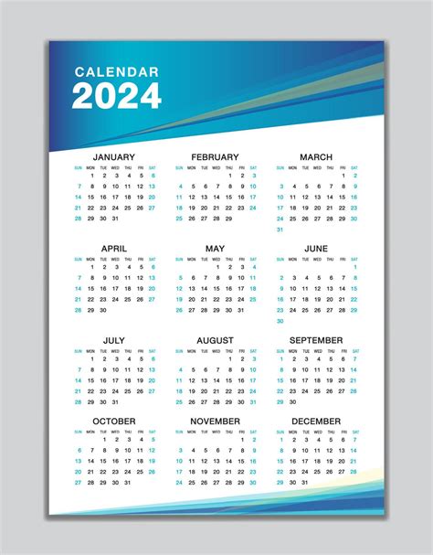 Wall calendar 2024 template, desk calendar 2024 design, Week start Sunday, business flyer, Set ...