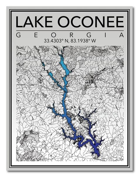 Wall Art Map Print of Lake Oconee Georgia - Etsy