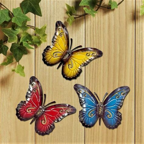 Metal Butterfly Decorative Wall Art Trio Hang Indoor Outdoor Patio ...