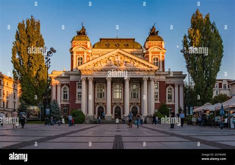 A picture of the Ivan Vazov National Theater at sunset Stock Photo - Alamy