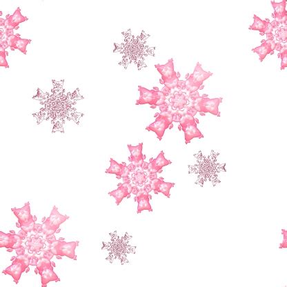 Seamless Pink Snowflake Pattern On White Background Stock Illustration - Download Image Now - iStock