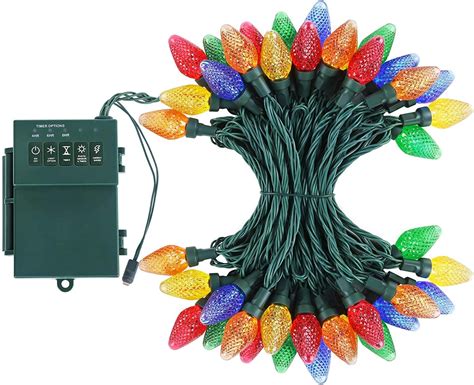 DEWENWILS Battery Operated Christmas Lights with Timer, Photocell Sensor, 22.5ft 40LED C7 LED ...