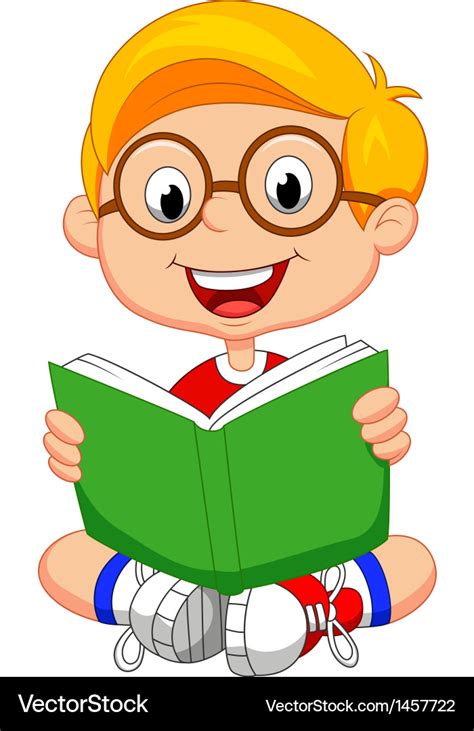 Young boy cartoon reading book Royalty Free Vector Image