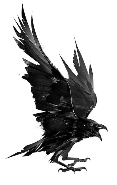 Premium Photo | Drawn raven bird bird in flight on a white background