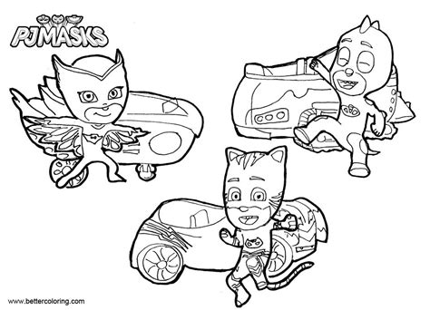 Catboy Coloring Pages PJ Masks with Vehicles - Free Printable Coloring Pages