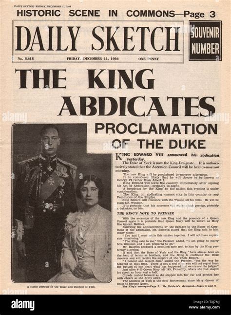 1936 Daily Sketch front page Abdication Crisis and George VI announced ...