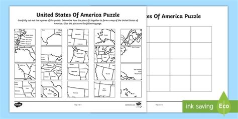 United States Map Printable Puzzle (teacher made)