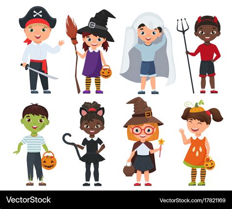 Cute halloween kids set cartoon Royalty Free Vector Image