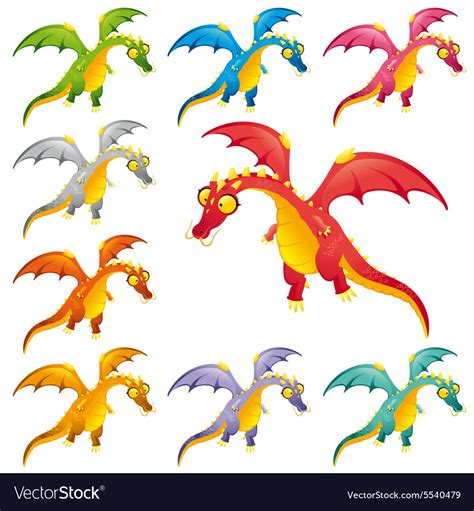 Set of colored dragons Royalty Free Vector Image