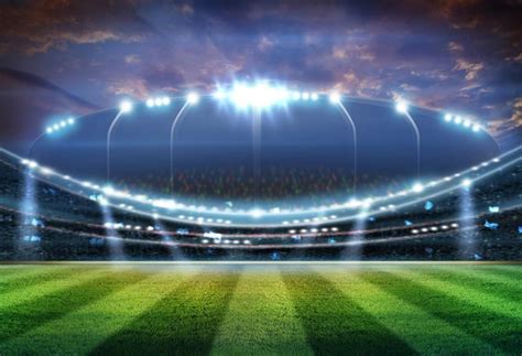 Football Stadium Lights Green Grass Photography Backdrop M028 - Custom Size (Please Contact Us ...