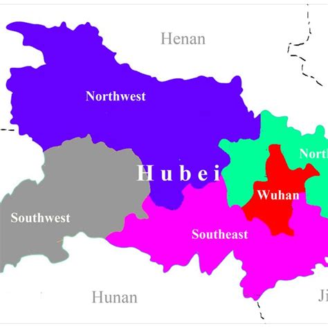 The map of Hubei Province, China. Wuhan, the capital city, and four ...