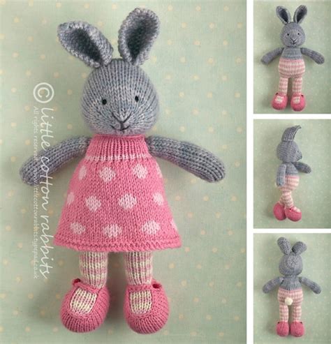 Toy knitting pattern for a bunny rabbit in a dotty dress 9 | Etsy