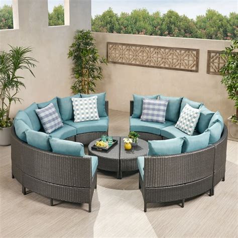 Hampton Outdoor 8 Seater Round Wicker Sectional Sofa Set with Coffee ...