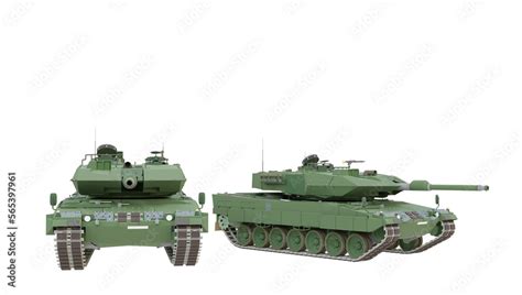 Army tank, leopard 2a4, main tank, for armored infantry and cavalry units with white background ...