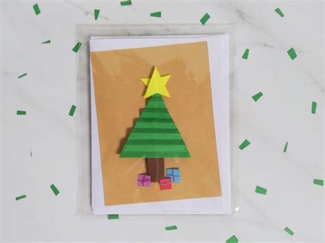 Origami Christmas Tree Card Merry Christmas Card Origami Card Presents Under the Tree Card ...