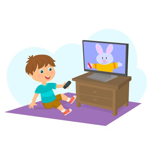 Boy watching cartoons on television with remote control in hand 3546523 ...