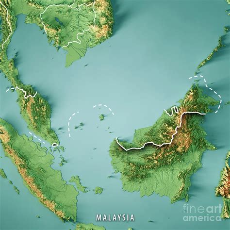 Malaysia D Render Topographic Map Color Border Digital Art By Frank ...