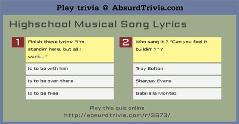 Trivia Quiz : Highschool Musical Song Lyrics