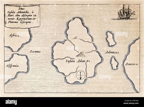 17th century Map of the lost island of Atlantis "Situs Infula Stock ...