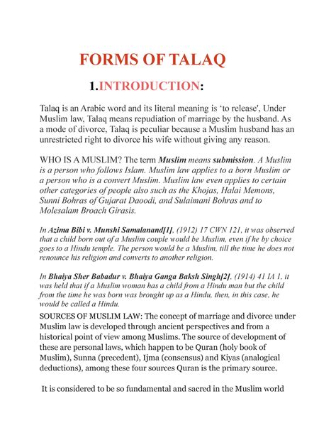 Forms OF Talaq - FORMS OF TALAQ 1: Talaq is an Arabic word and its ...