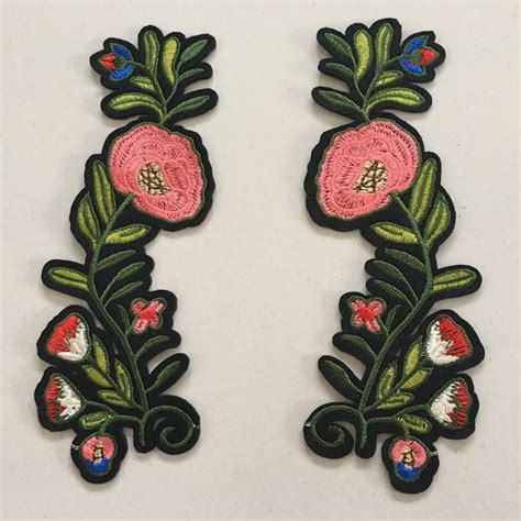 10Pair/Lot Flower Embroidery Patches Embroidered Applique Iron Sew On ...