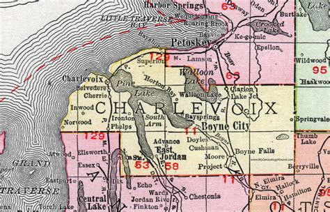 Charlevoix County, Michigan, 1911, Map, Rand McNally, Boyne City, East Jordan, Walloon Lake