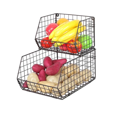Buy Fruit and Vegetable Basket, 2-Tier Countertop Potato Onion Storage ...