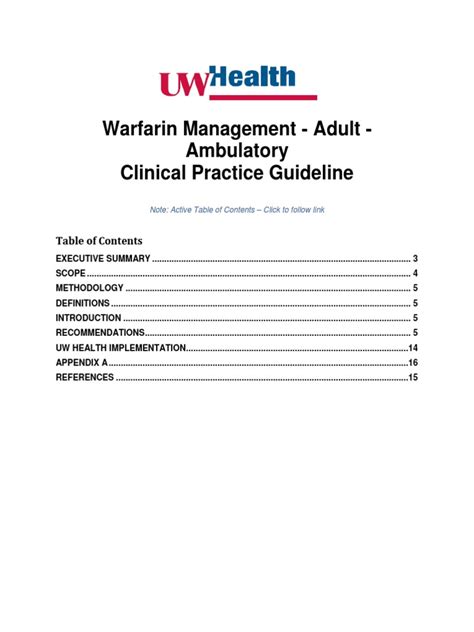 Warfarin Management - Adult - Ambulatory Clinical Practice Guideline | PDF