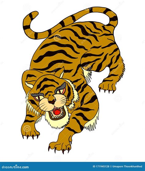 Traditional Tiger Vector Illustration for Sticker or Tattoo Design on Background. Stock Vector ...