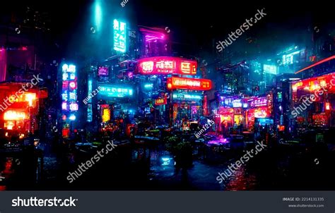 Futuristic Cyberpunk City Full Neon Lights Stock Illustration 2214131335 | Shutterstock