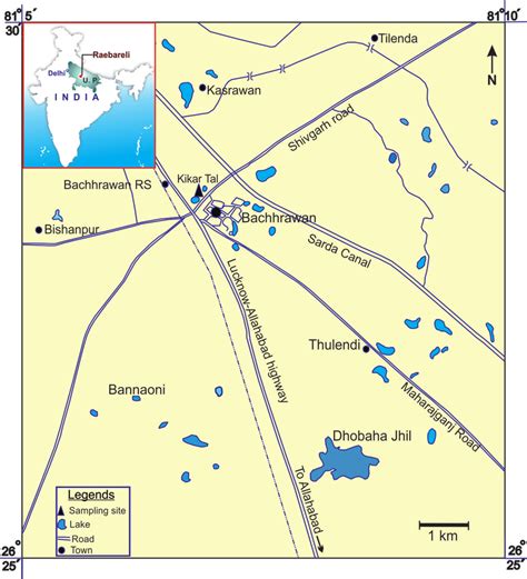 Map showing study site Kikar Tal in Raebareli District, Uttar Pradesh ...