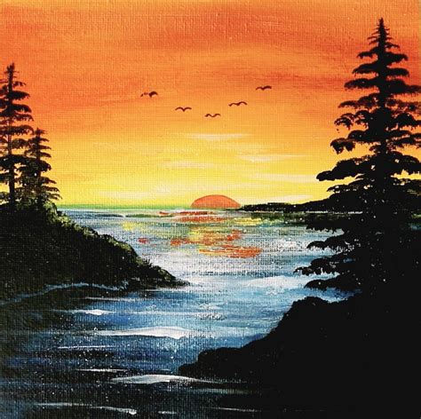 Acrylic painting tutorial | Sunset landscape painting | Sunset ...