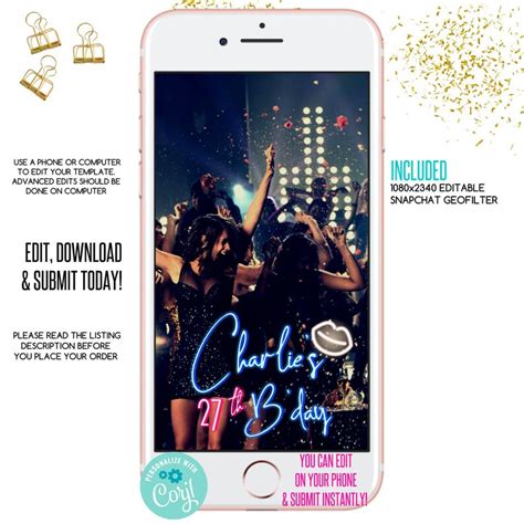 Neon Birthday Snapchat Filter Neon Light Geofilter Neon - Etsy