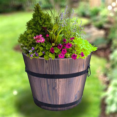 Amazon.com : Extra Large Wooden Whiskey Barrel Planter, 15" Dia x 12" High : Garden & Outdoor