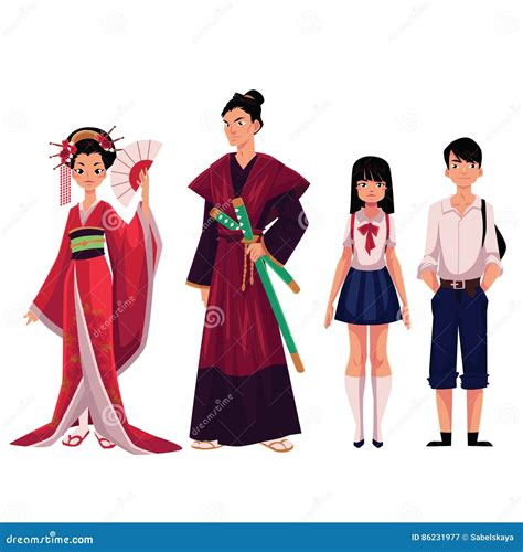 Japanese People - Geisha and Samurai, Typical Schoolgirl, Schoolboy ...