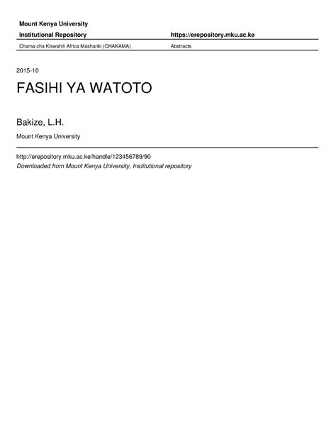 Fasihi YA Watoto - Kitabu Cha mwalimu delanoh - Mount Kenya University ...