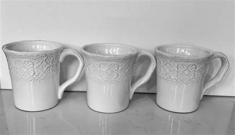 Set 3 Maison Versailles Blanc Elisabeth Coffee Mugs 16 Oz White Rustic | eBay