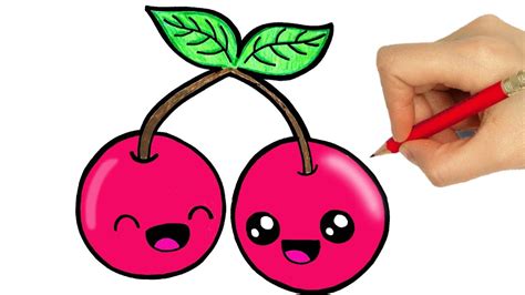 Drawing fruits, How to Draw Cherries With Color Pencils, kawaii drawings, how to draw a cute ...