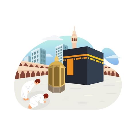 Premium Vector | Praying behind the maqam ibrahim after tawaf hajj and ...