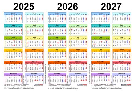 Dreijahreskalender 2025/2026/2027 als PDF-Vorlagen