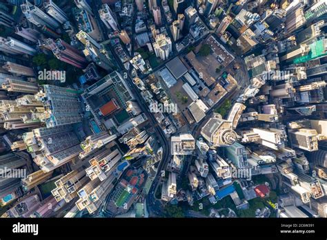 City Top View of Skyscrapers Building by drone Hong Kong city - Aerial ...