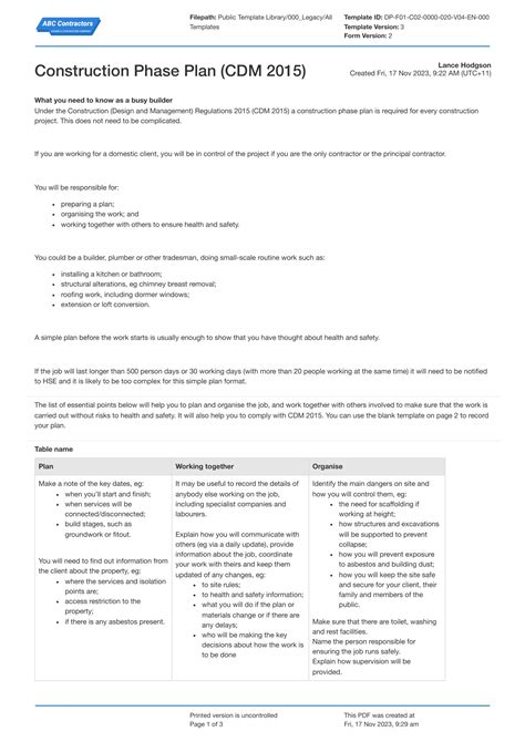 Construction Phase Plan template: use the free CPP template